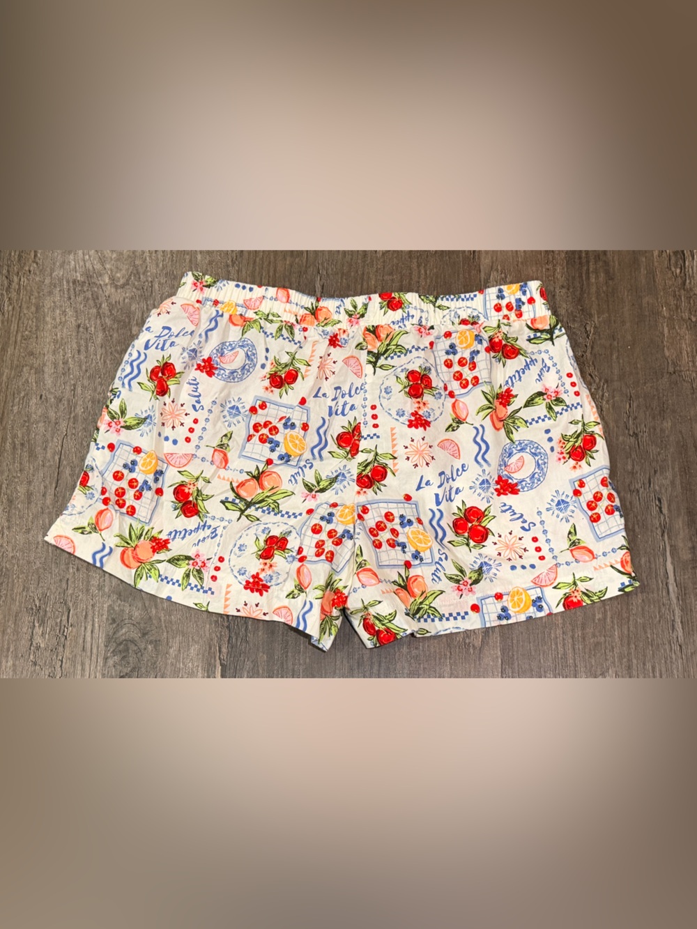 White Floral & Fruit Print Elastic-Waist Athletic Shorts - Picture 5 of 5